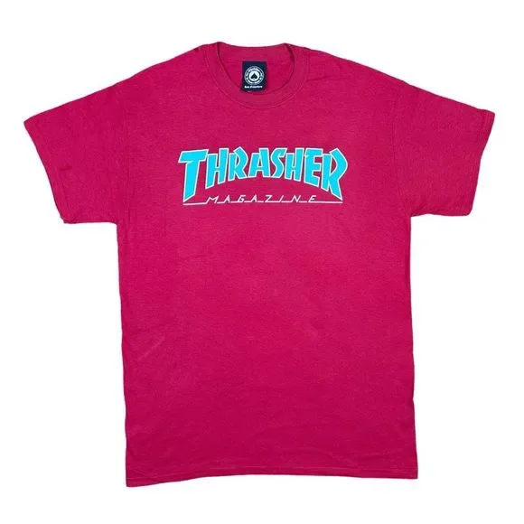 Pink and blue thrasher hot sale shirt